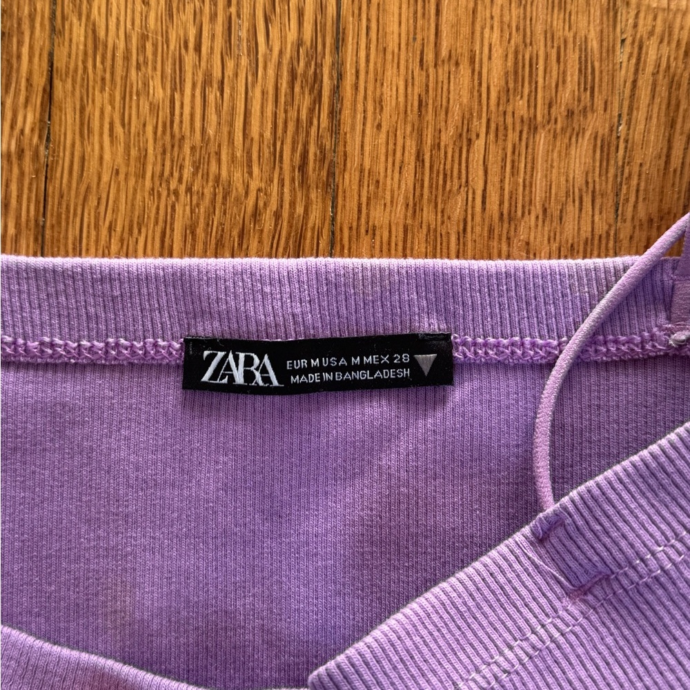 Zara purple bodycon ribbed dress flattering straight neckline & spaghetti straps
